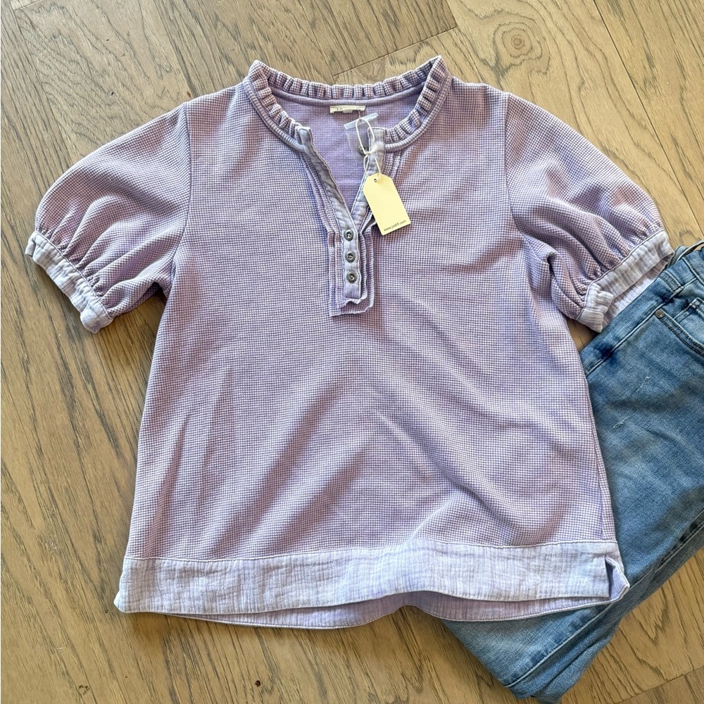 NWT Jodifl Lavender Acid Washed Henley Waffle Top Small